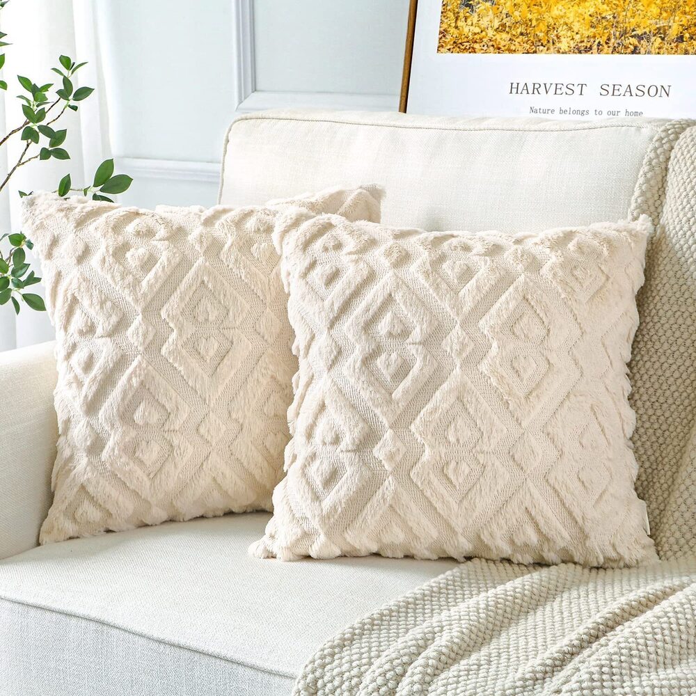 1544 Pack of 2 Soft Plush Short Wool Velvet Decorative Throw Pillow Covers